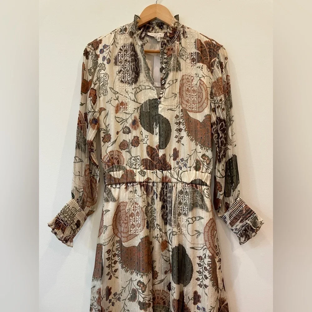Floral Silk Blend Midi-Dress Lafayette 148 Size XS Fall Autumn Luxury - Picture 9 of 16